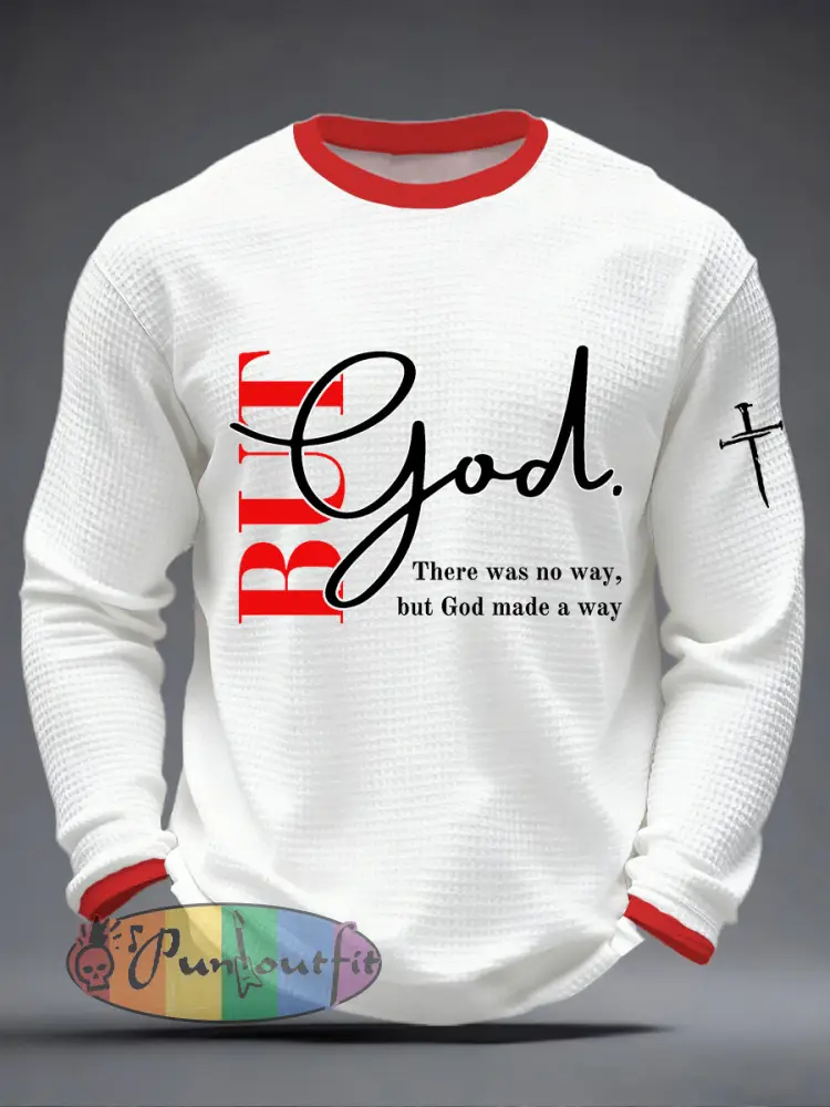 Men’s But God Waffle Print Casual T-Shirt