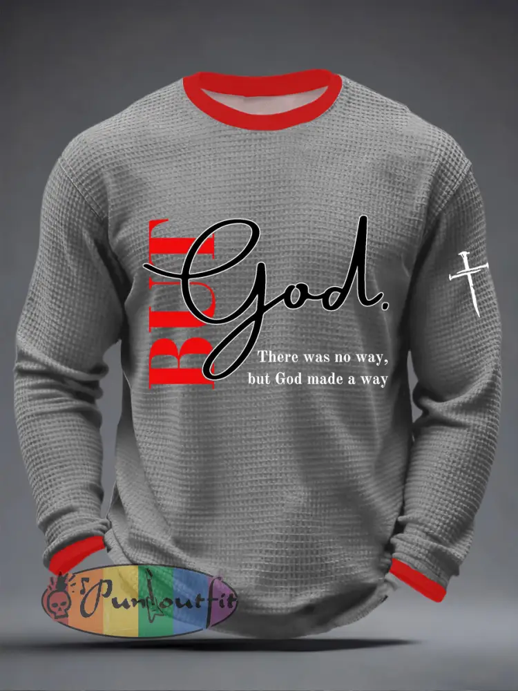 Men’s But God Waffle Print Casual T-Shirt
