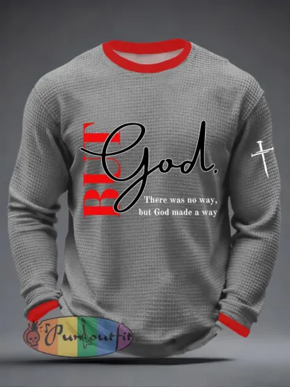 Men’s But God Waffle Print Casual T-Shirt