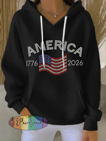 Women’s America 1776-2026 Rhinestone Pattern Hoodie