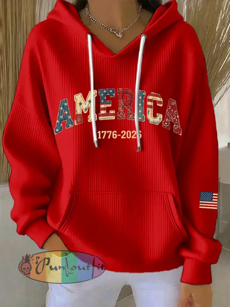 Women’s America 1776-2026 Patchwork Pattern Hoodie