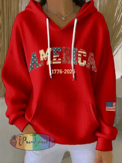 Women’s America 1776-2026 Patchwork Pattern Hoodie