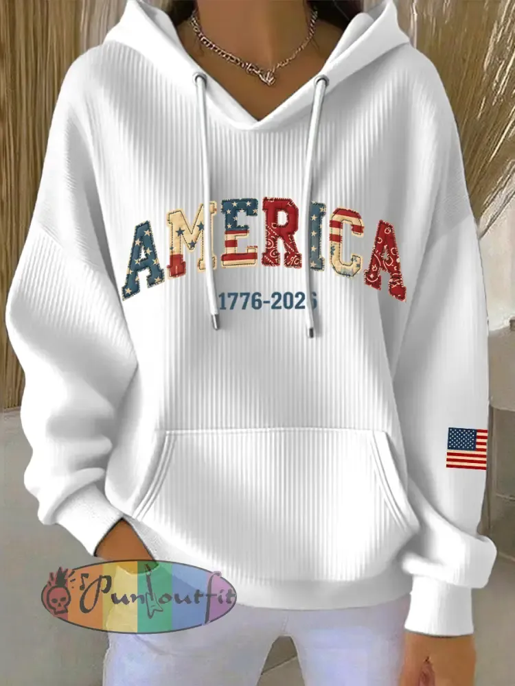 Women’s America 1776-2026 Patchwork Pattern Hoodie