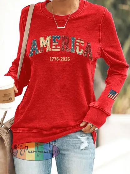 Women’s America 1776-2026 Patchwork Pattern Sweatshirt