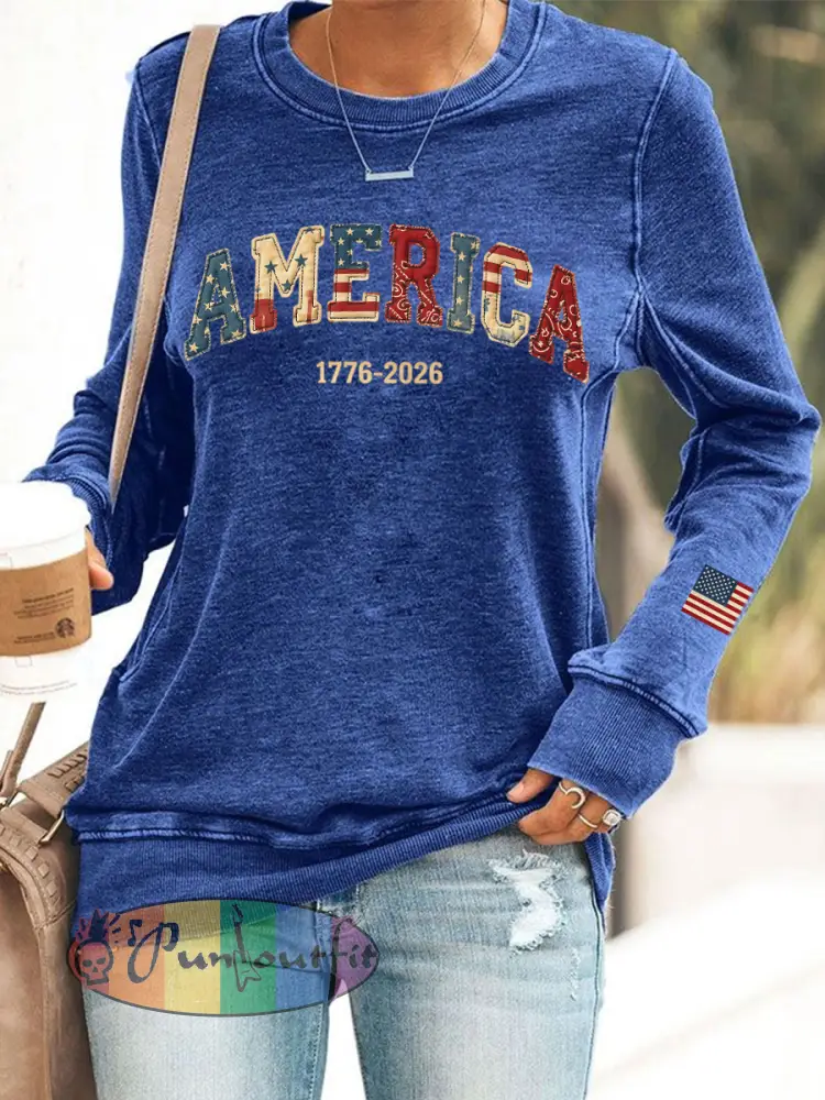 Women’s America 1776-2026 Patchwork Pattern Sweatshirt