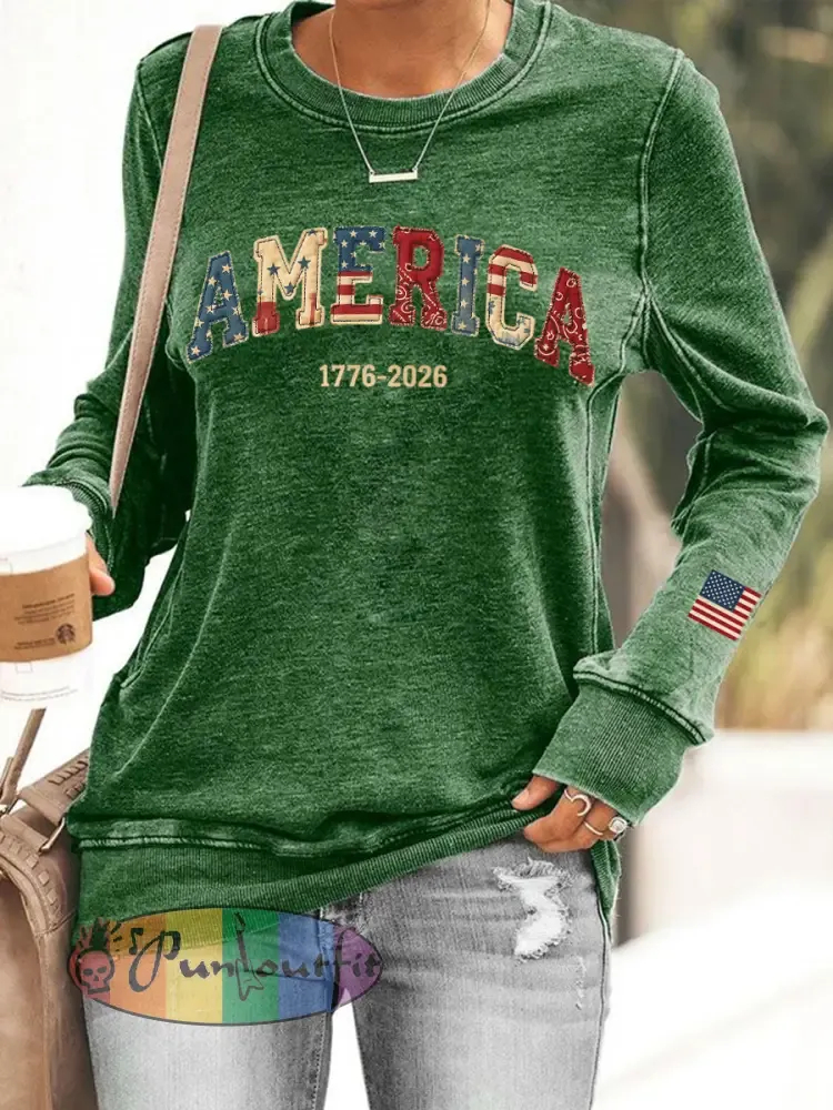 Women’s America 1776-2026 Patchwork Pattern Sweatshirt
