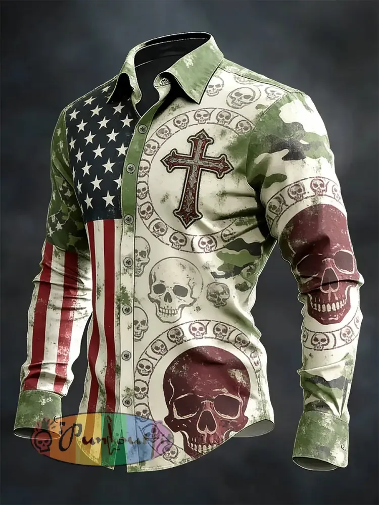Men’s Skull Faith Cross Printed Shirt
