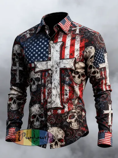 Men’s Skull Faith Cross Printed Shirt