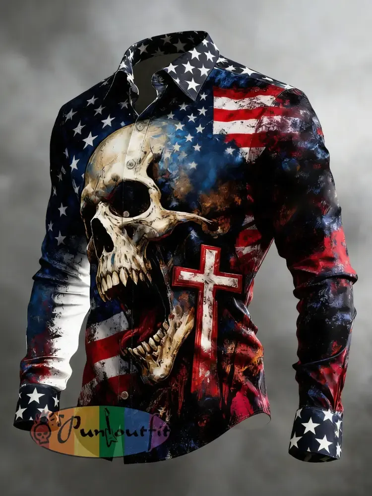 Men’s Skull Faith Cross Printed Shirt