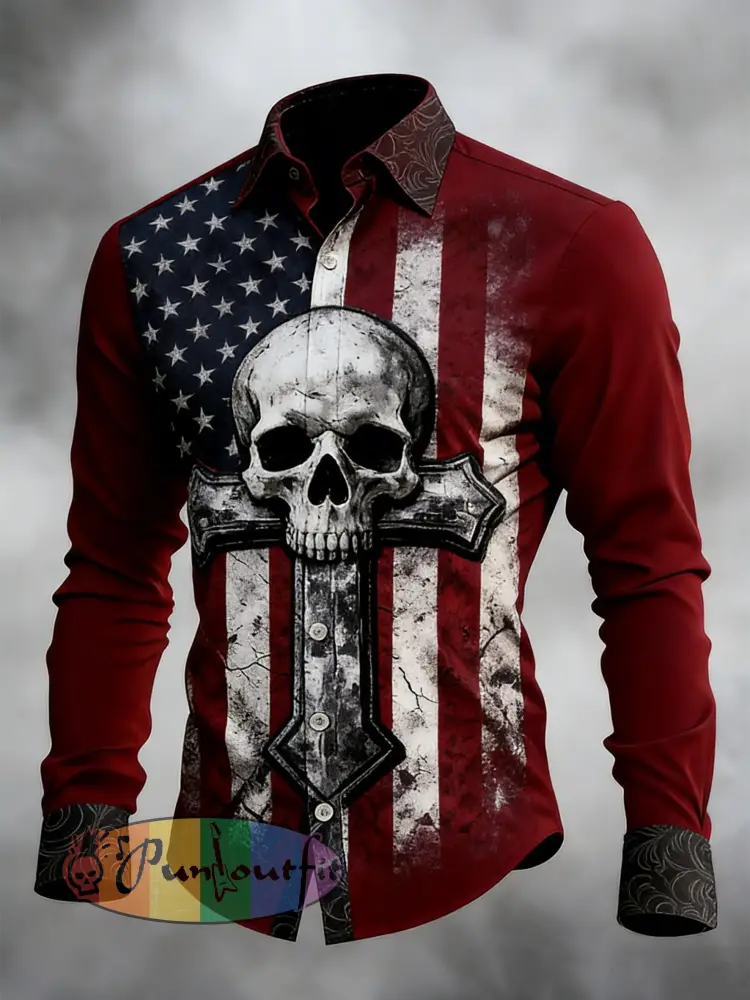 Men’s Skull Faith Cross Printed Shirt