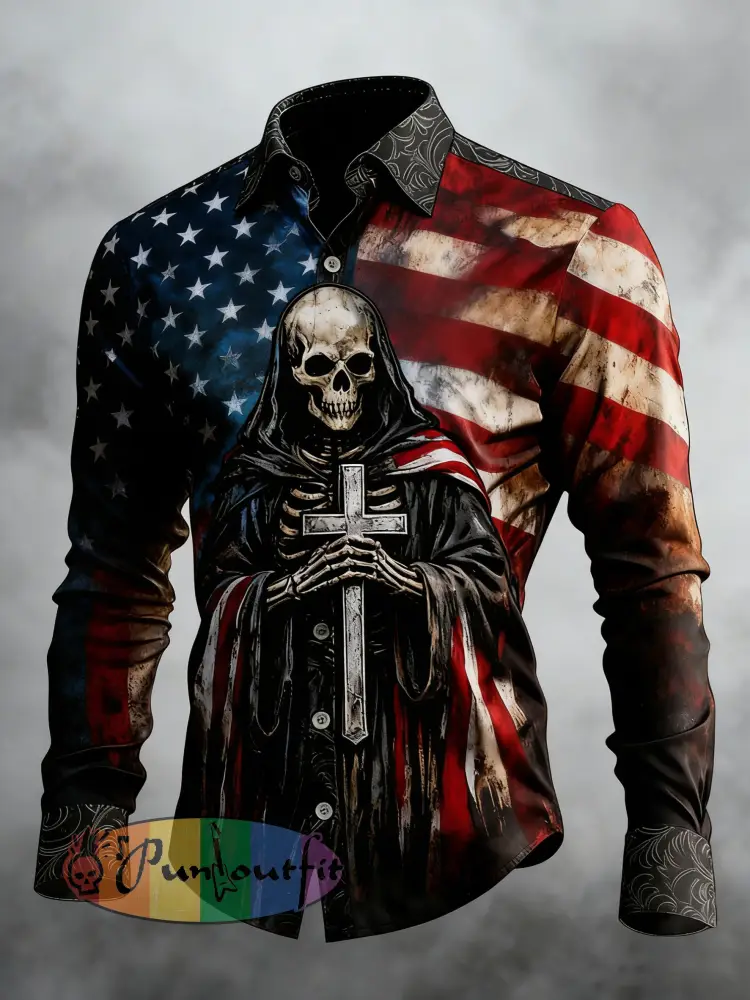 Men’s Skull Faith Cross Printed Shirt