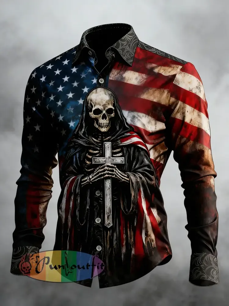Men’s Skull Faith Cross Printed Shirt