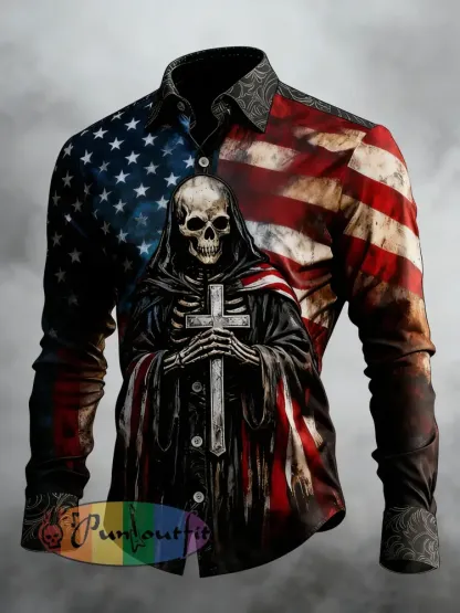 Men’s Skull Faith Cross Printed Shirt