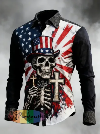 Men’s Skull Faith Cross Printed Shirt