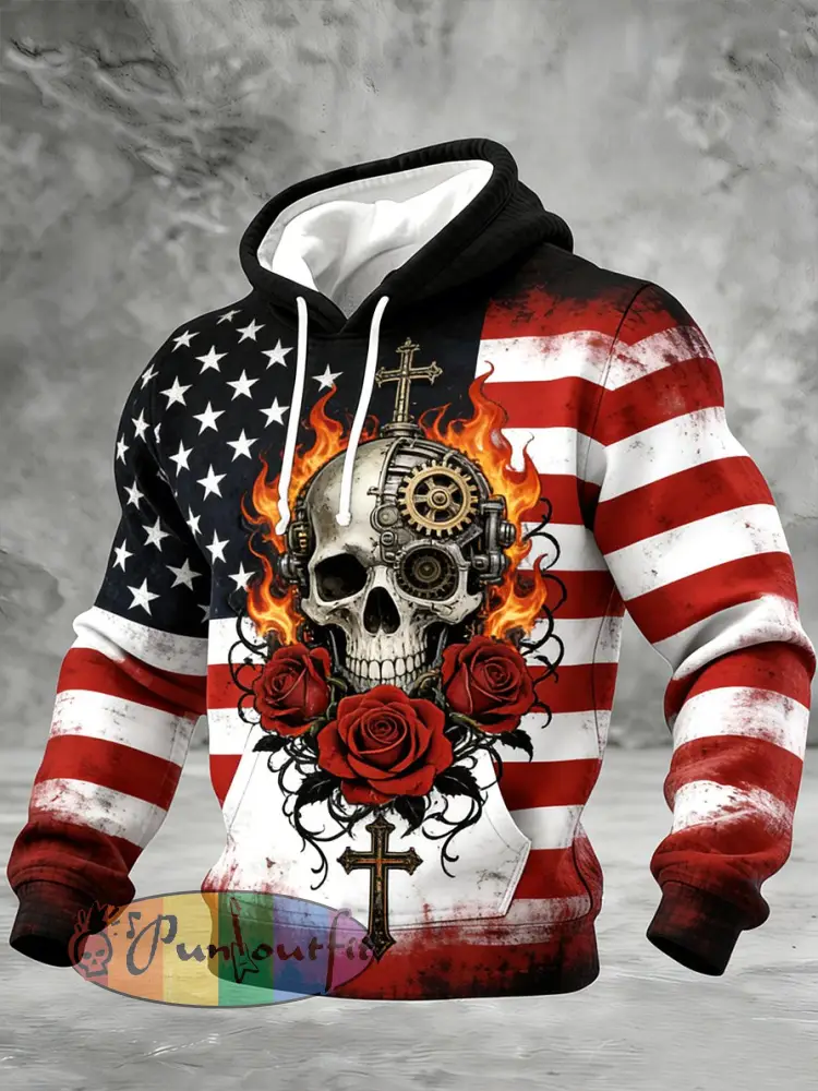 Men’s Skull Faith Cross Printed Hoodie