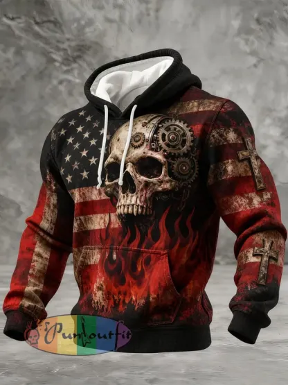 Men’s Skull Faith Cross Printed Hoodie