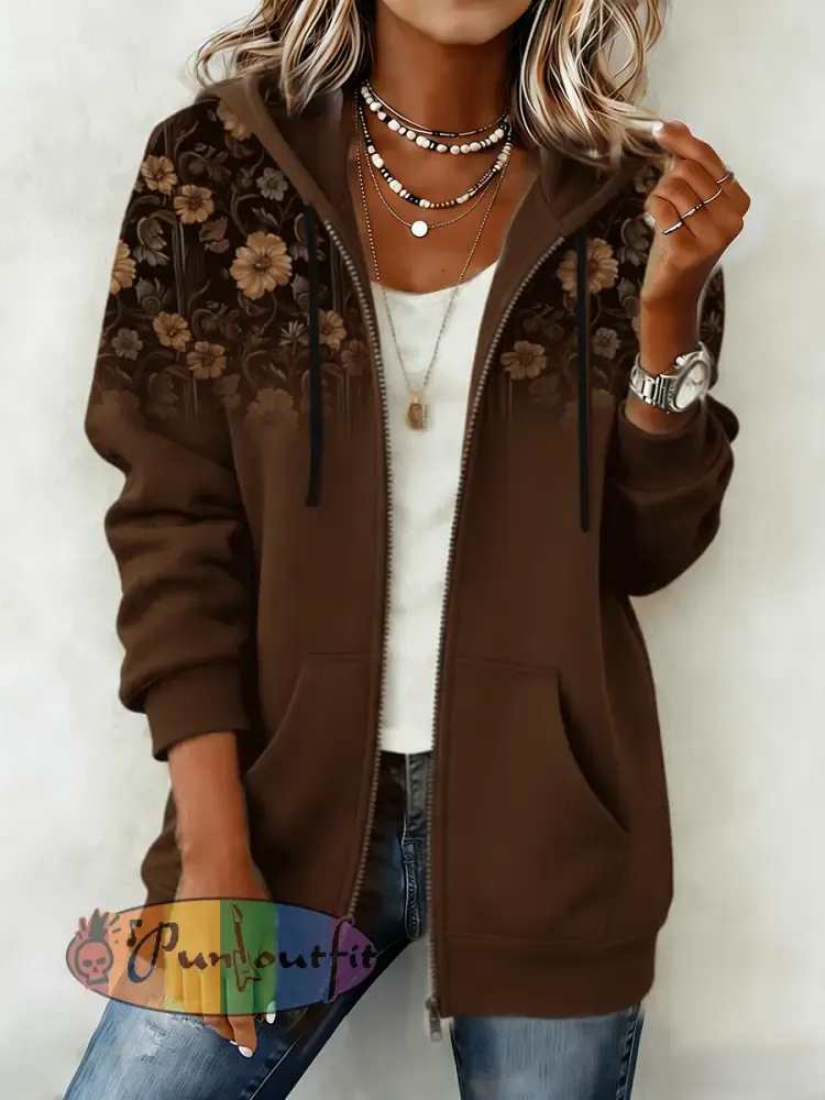 Women’s Western Pattern Print Zip-Up Hoodie