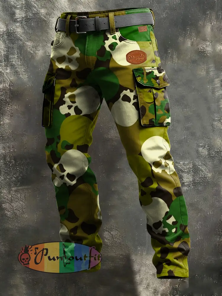 Men’s Business-Style Skull Print Retro Art Casual Workwear Trousers