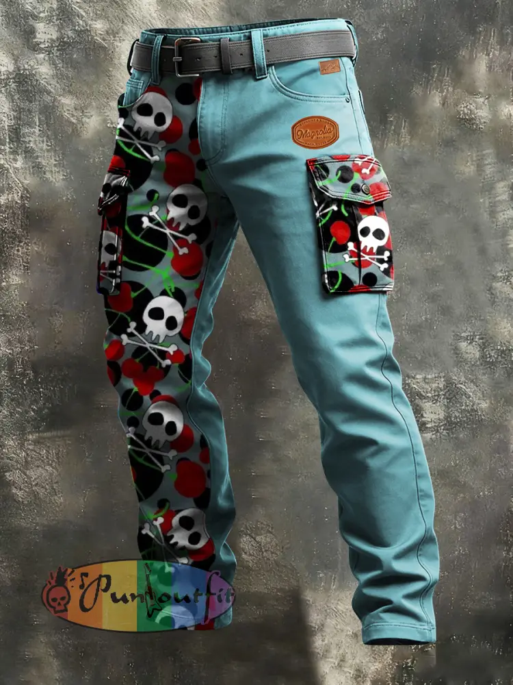 Men’s Business-Style Skull Print Retro Art Casual Workwear Trousers