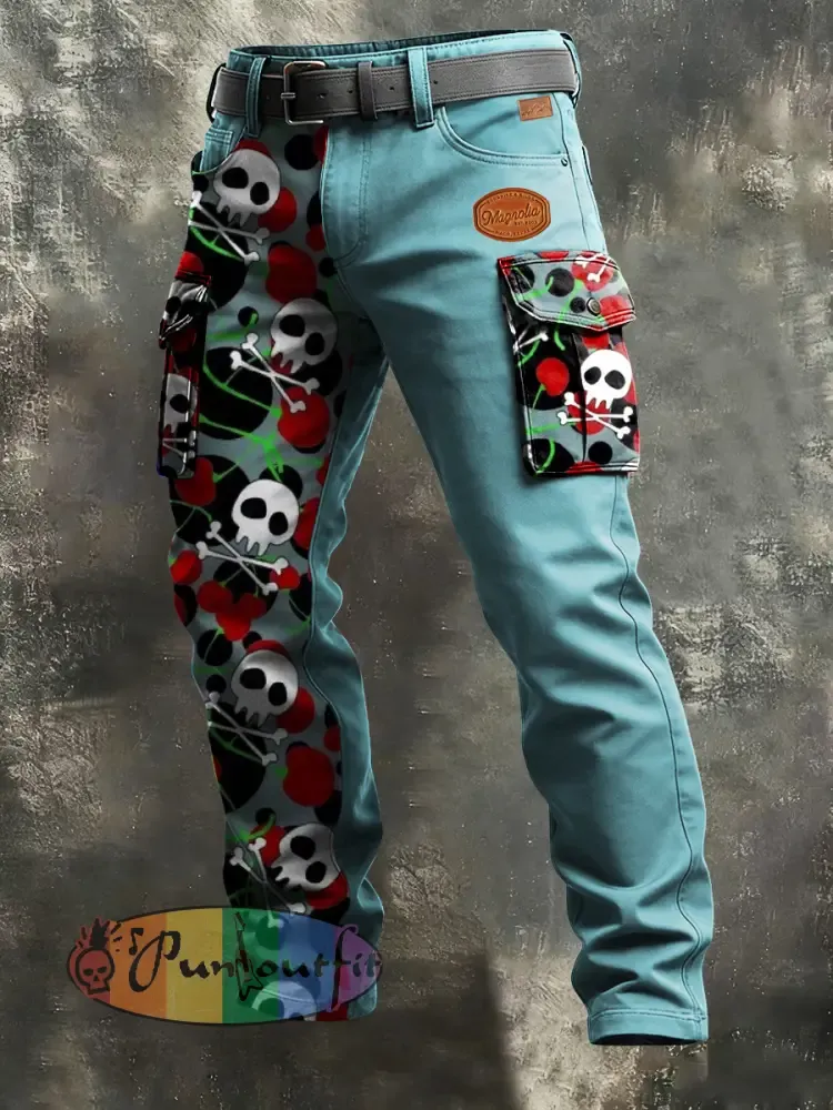 Men’s Business-Style Skull Print Retro Art Casual Workwear Trousers
