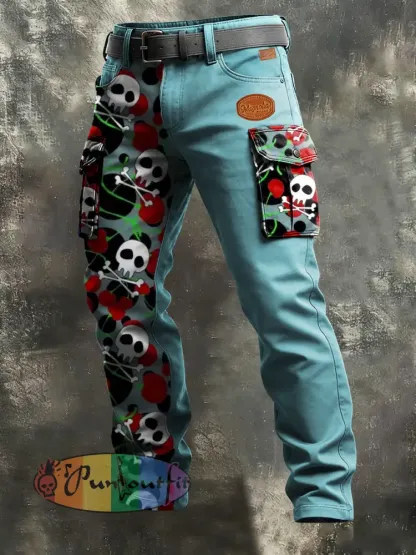 Men’s Business-Style Skull Print Retro Art Casual Workwear Trousers