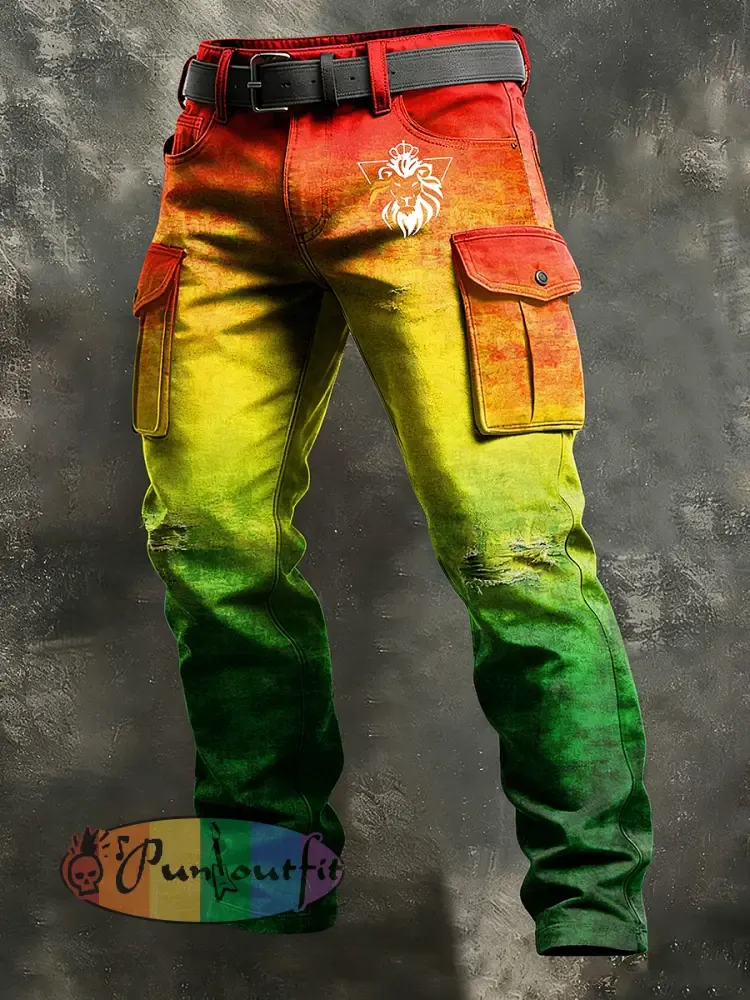 Men’s Reggae Print Retro Art Casual Workwear Trousers