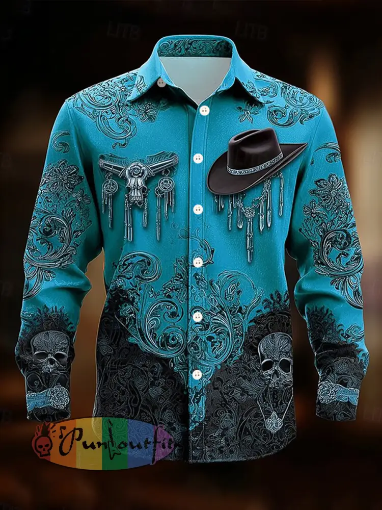 Men’s Paisley Skull Cow Print Shirt Western Shirt Cowboy Shirt