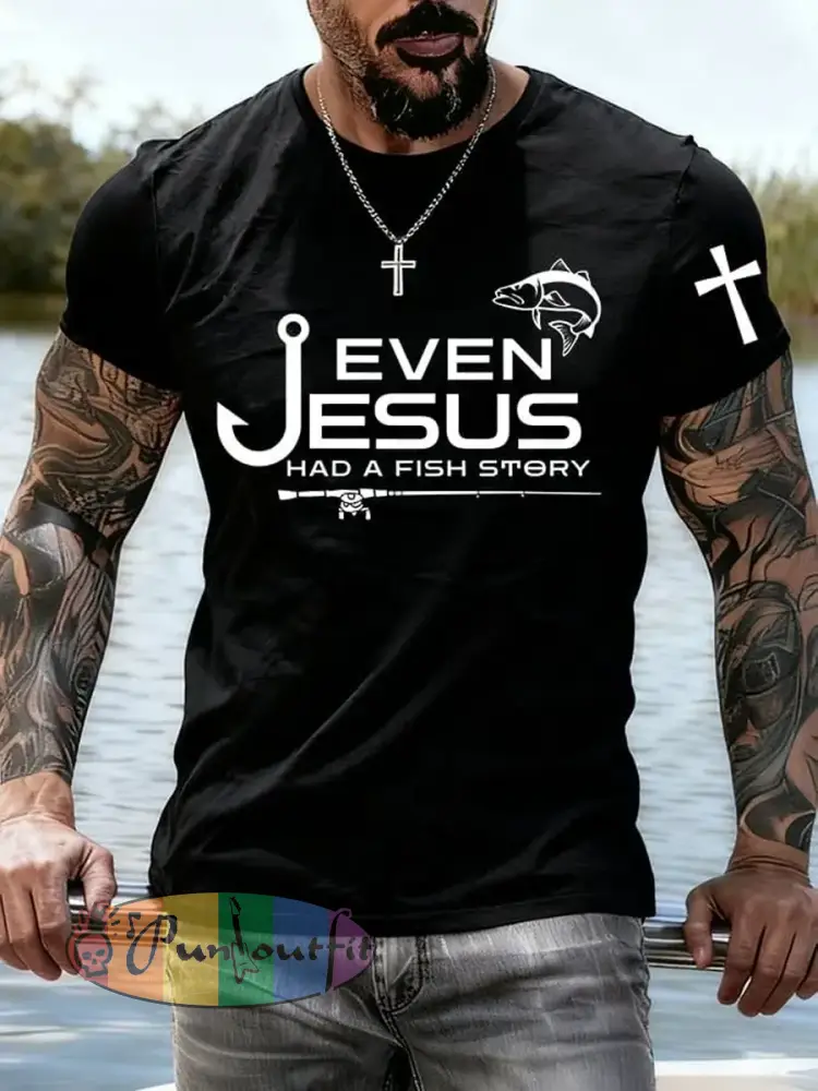 Men’s esus Also Told The Story Of The Fish imitation cotton short-sleeved T-shirt