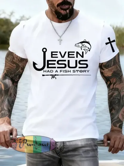 Men’s esus Also Told The Story Of The Fish imitation cotton short-sleeved T-shirt