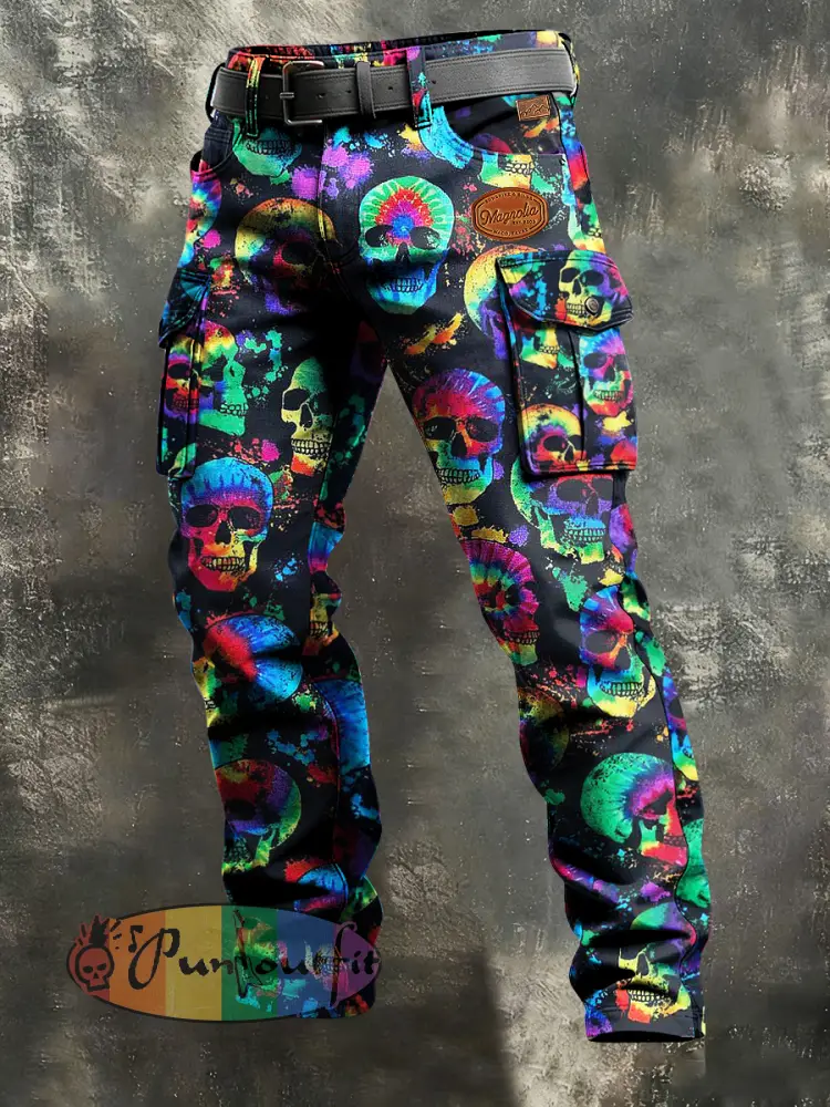 Men’s Vintage Business Skull Print Retro Art Casual Workwear Trousers