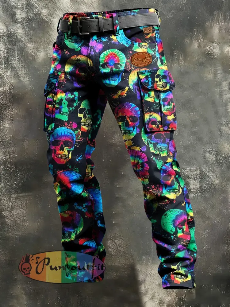 Men’s Vintage Business Skull Print Retro Art Casual Workwear Trousers