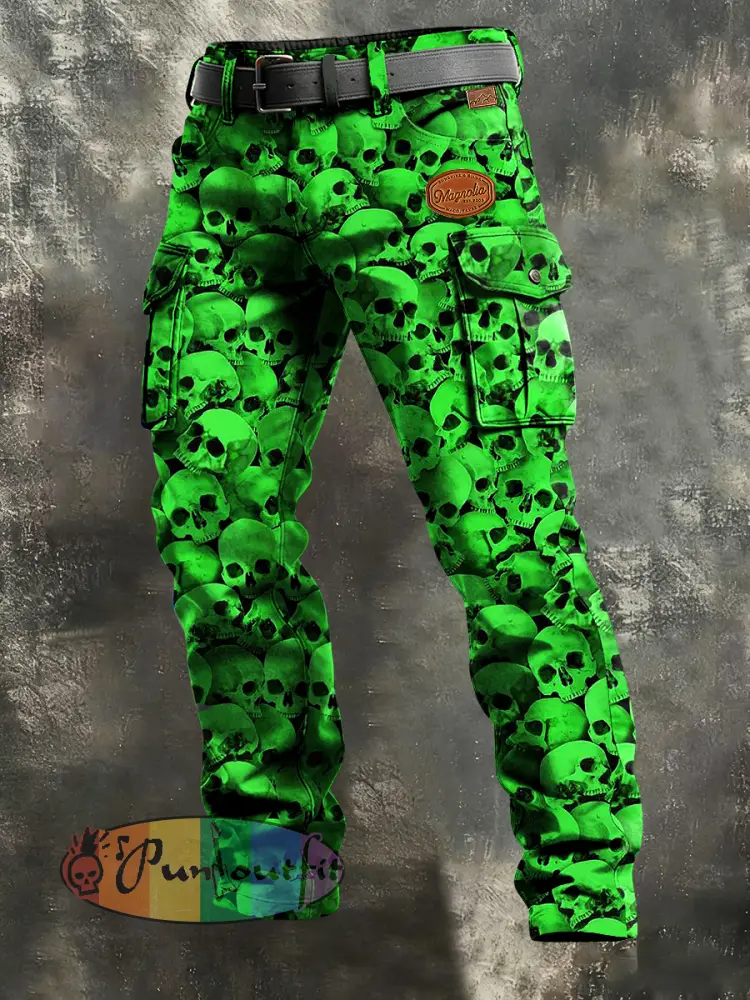 Men’s Vintage Business Skull Print Retro Art Casual Workwear Trousers