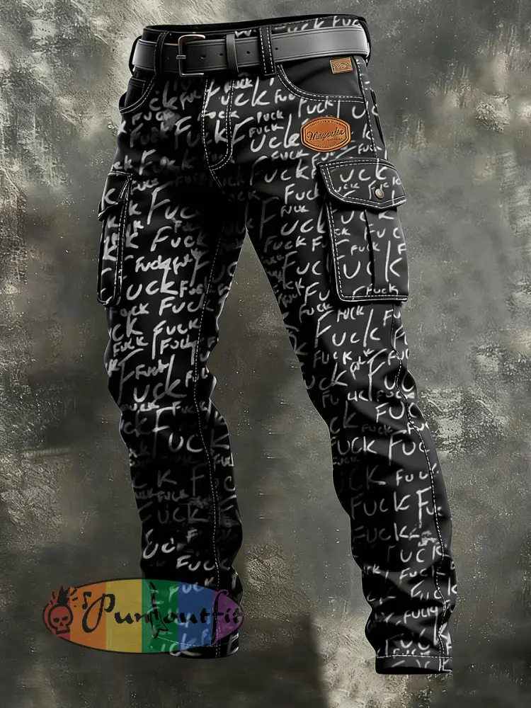 Men’s Vintage Business Skull Print Retro Art Casual Workwear Trousers