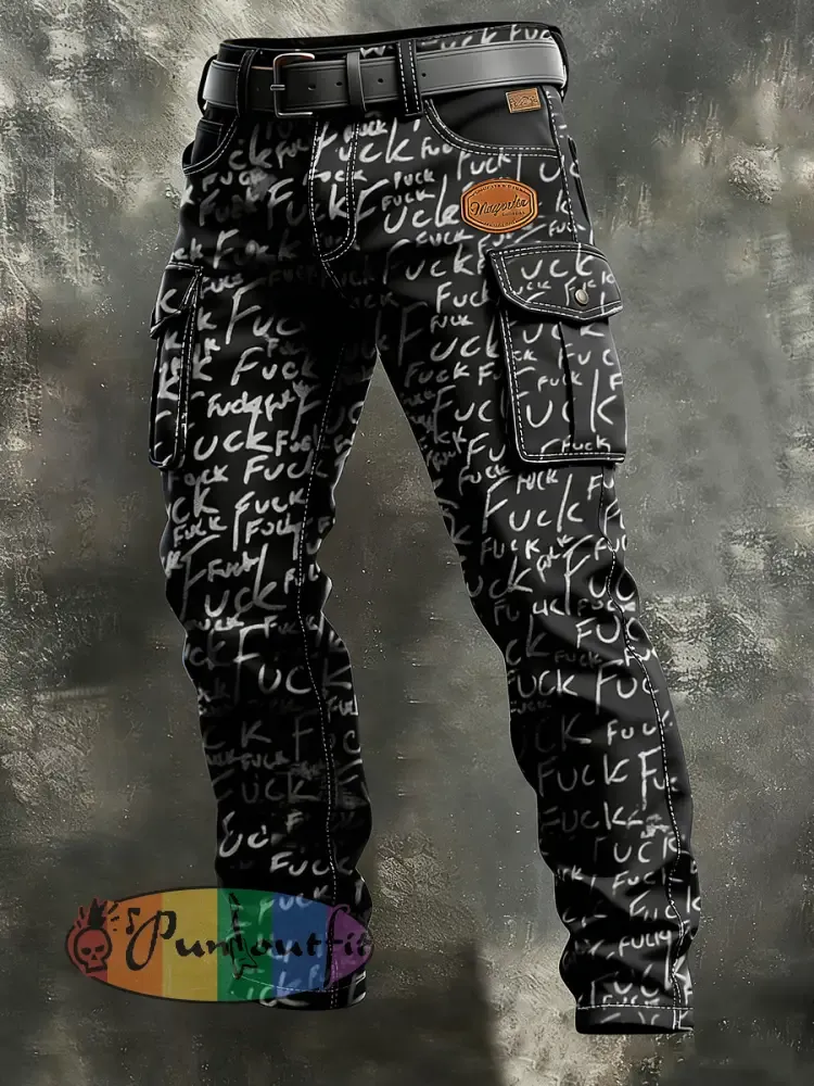 Men’s Vintage Business Skull Print Retro Art Casual Workwear Trousers
