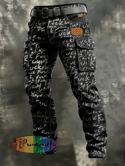 Men’s Vintage Business Skull Print Retro Art Casual Workwear Trousers