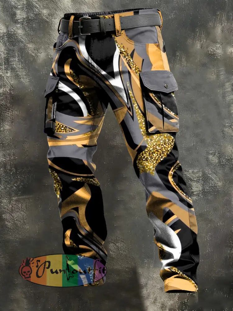 Men’s Retro Vacation Business Art Print Casual Workwear Trousers