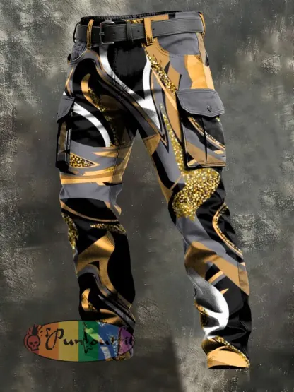 Men’s Retro Vacation Business Art Print Casual Workwear Trousers