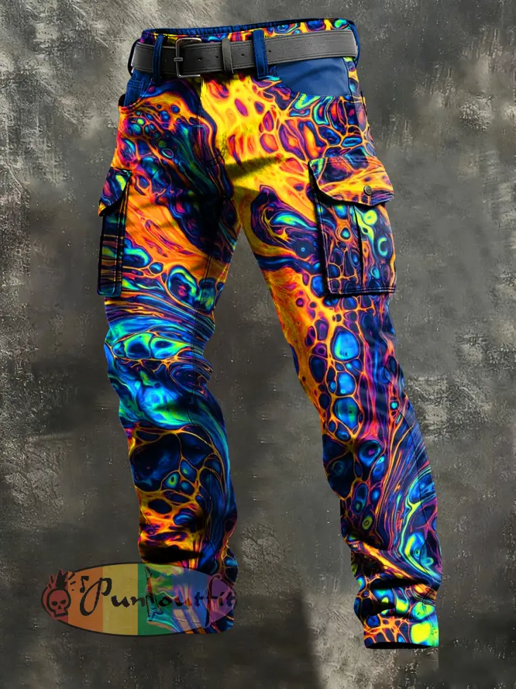 Men’s Retro Vacation Business Art Print Casual Workwear Trousers