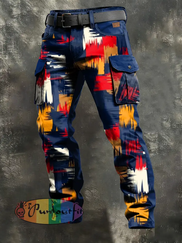 Men’s Retro Vacation Business Art Print Casual Workwear Trousers