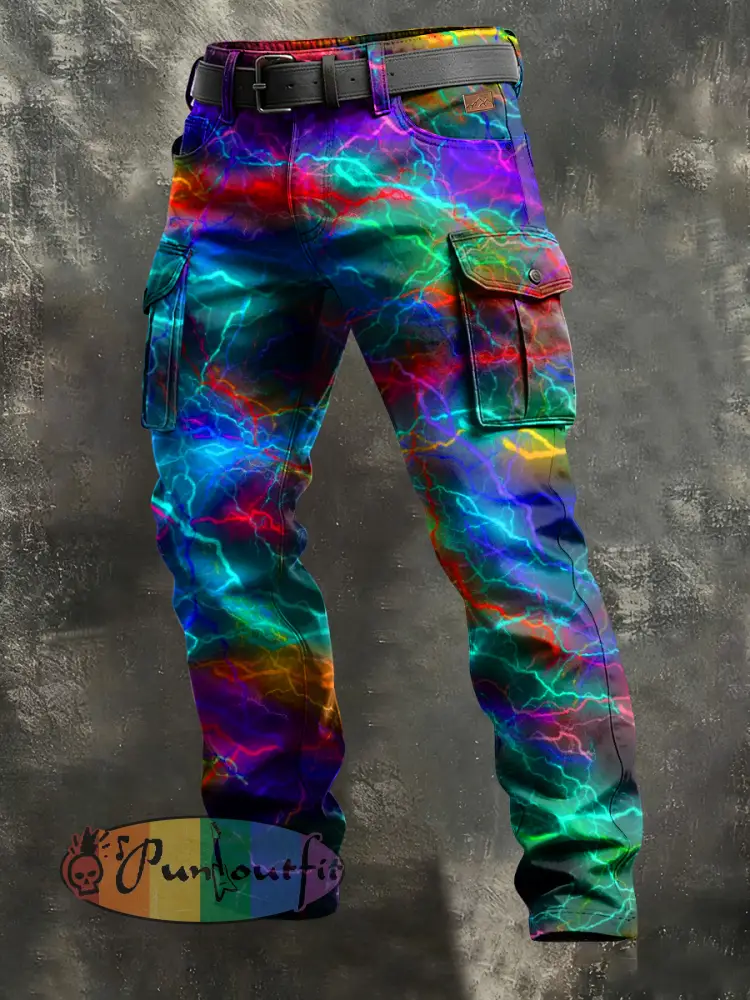 Men’s Retro Vacation Business Art Print Casual Workwear Trousers