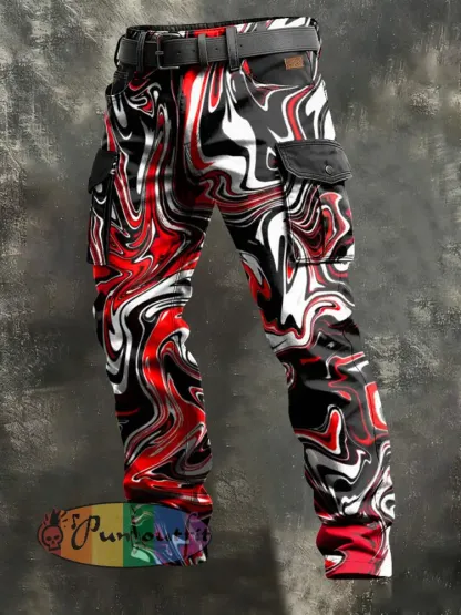 Men’s Retro Vacation Business Art Print Casual Workwear Trousers