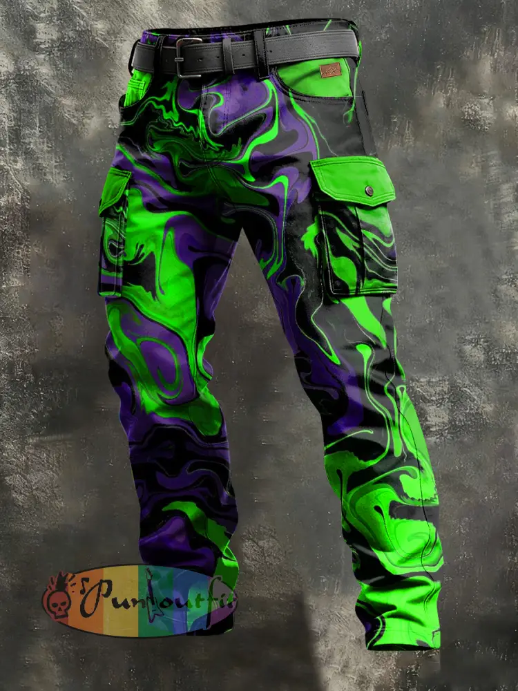Men’s Retro Vacation Business Art Print Casual Workwear Trousers