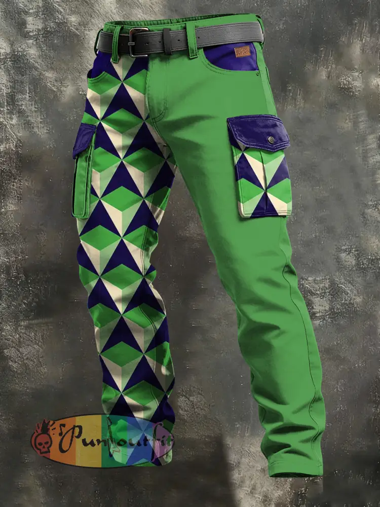 Men’s Retro Vacation Business Art Print Casual Workwear Trousers