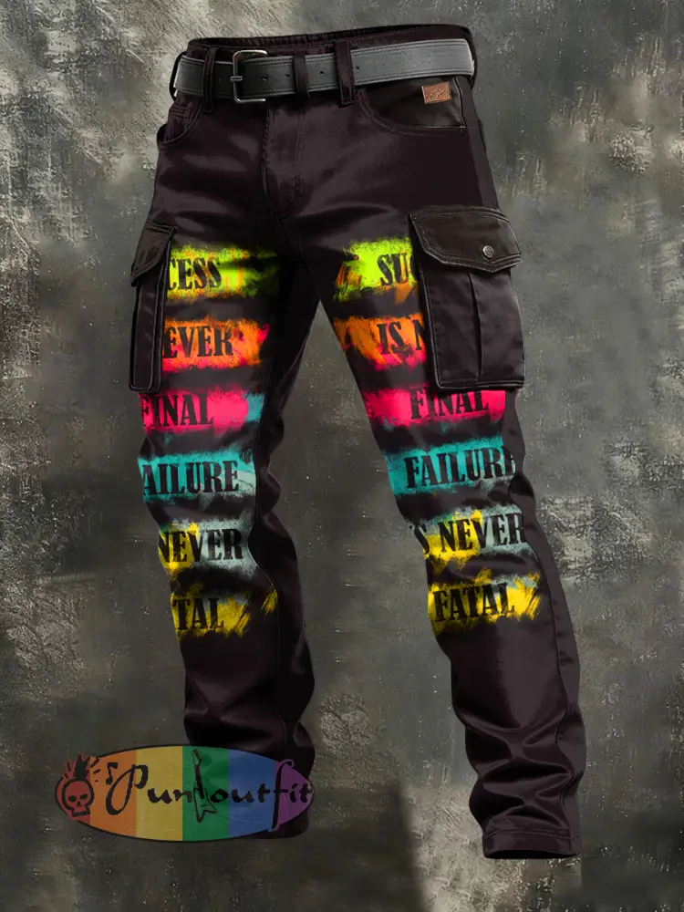 Men’s Retro Vacation Business Art Print Casual Workwear Trousers