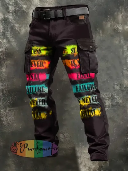 Men’s Retro Vacation Business Art Print Casual Workwear Trousers