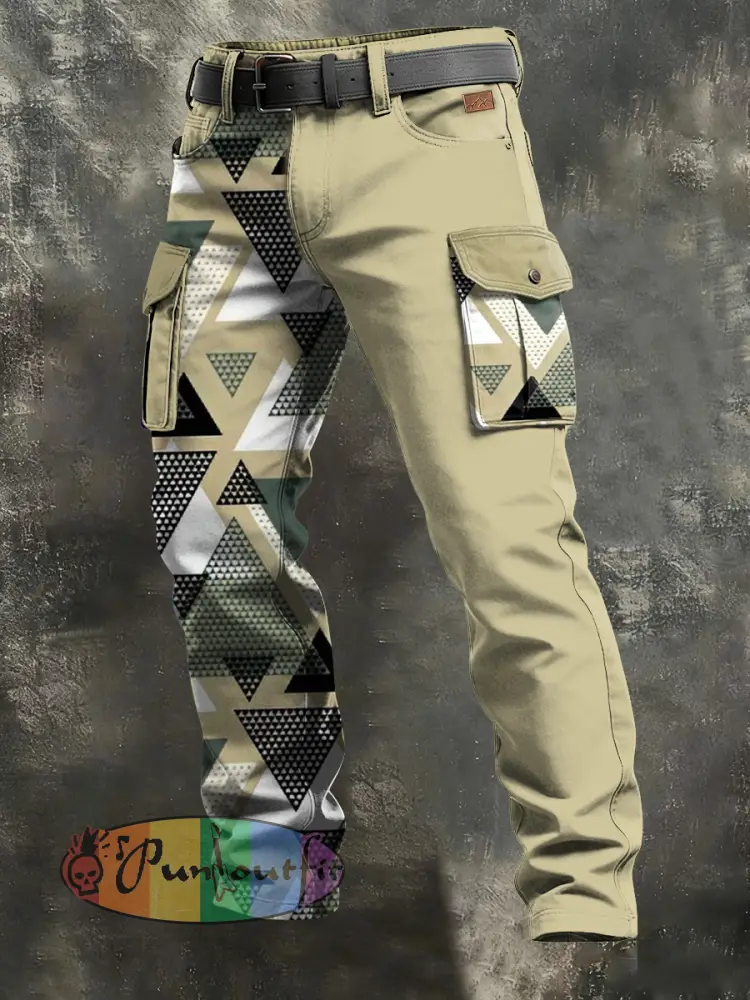 Men’s Retro Vacation Business Art Print Casual Workwear Trousers