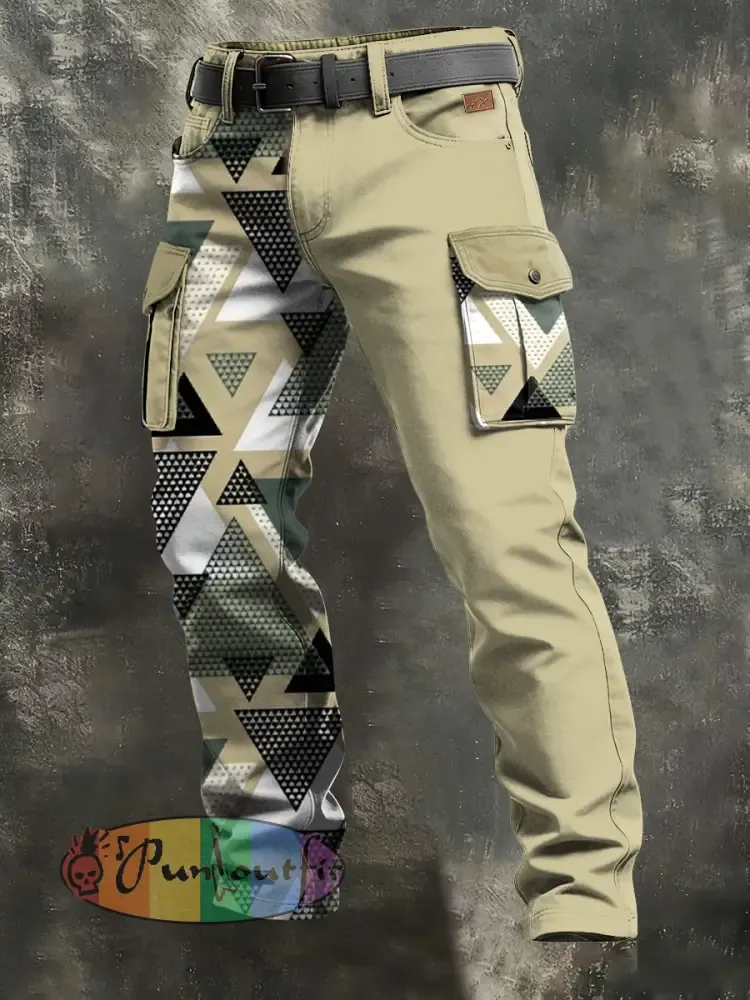 Men’s Retro Vacation Business Art Print Casual Workwear Trousers