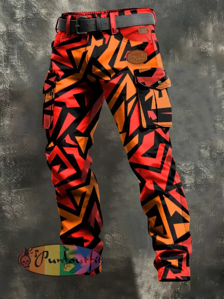 Men’s Retro Vacation Business Art Print Casual Workwear Trousers