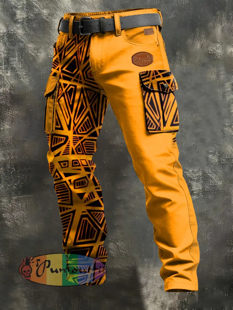 Men’s Retro Vacation Business Art Print Casual Workwear Trousers