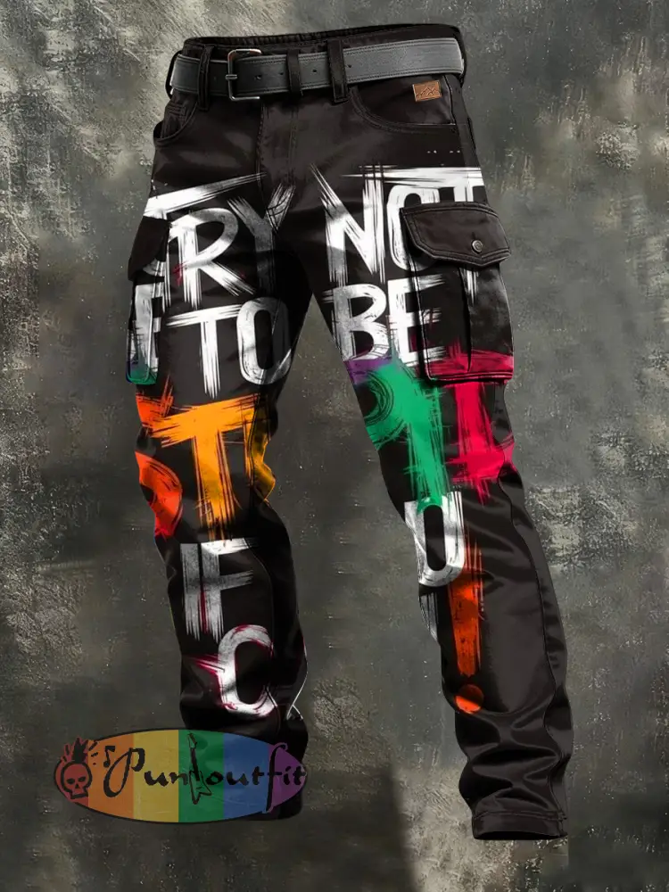 Men’s Retro Vacation Business Art Print Casual Workwear Trousers